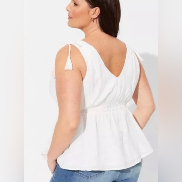 Torrid 5X White Window Pane 100% Cotton V-Neck Sleeveless Tassel Tank NWT - Picture 2 of 9